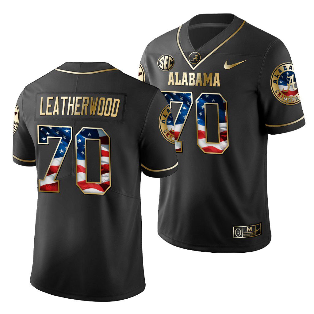 Men's Alabama Crimson Tide Alex Leatherwood #70 Black Golden Limited Edition 2019 Stars and Stripes NCAA College Football Jersey